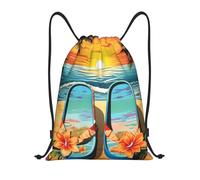 Sacca con Coulisse Flip Flops And Tropical Beach Scene Zaino per Bambini Multifunzione Durevole Borsa da Spiaggia, per Scuola, Arrampicata, Ciclismo, 36x42cm