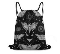 Sacca con Coulisse Gothic Moth Skull Sun Moon Black And White Sacche da Palestra Durevole Multifunzione Coulisse Tasche, per Escursionismo, Yoga, Ciclismo, 36x42cm
