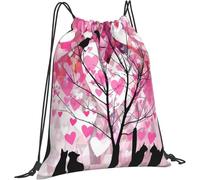 Sacca con Coulisse Lovers Cats Pink Tree Zaino per Bambine di Grande capacità Multifunzione Borsa da Spiaggia, per Palestra, Scuola, Compleanno, 36x42cm