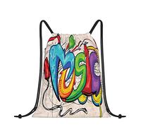 Sacca con coulisse per pizza, sacca da palestra, impermeabile, borsa da spiaggia con tasca, per palestra, shopping, sport, yoga, spiaggia, vacanze, musica, graffiti, taglia unica, #1705