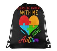 Sacca con Coulisse Please Be Patient I Have Autism Sacche da Palestra di Grande capacità Impermeabile Coulisse Tasche, per Compleanno, Escursionismo, Donna, 36x42cm