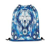 Sacca con Coulisse Wolf Head Print Blue Gray White Patchwork Plaid Zaino Borsa Impermeabile Multifunzione Borse Sportive Unisex, per Festa, Compleanno, Palestra, 36x42cm