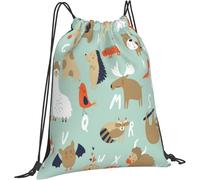 Sacca con Coulisse Zoo Alphabet Cute Animals Sacca Ginnastica Durevole Multifunzione Borsa Nuoto, per Festa, Compleanno, Ciclismo, 36x42cm