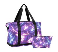 Sacca da palestra blu blu con scritta "Lightening Blue", borsa da palestra con borsa da toeletta per escursionismo multifunzionale, Blu schiarente natura viola, 1 size