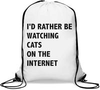 Sacca da palestra con coulisse con scritta "I would Rather Be Watching Cats On The Internet", colore bianco