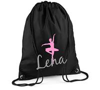 Sacca da palestra con nome, motivo ballerina, personalizzabile e stampata, borsa sportiva per ragazze e bambini, rosa ballerina viola, Nero , 12 Liter