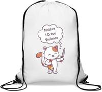 Sacca da palestra con scritta "Cute Little Cat Kitten Mother I Crave Violence Fish Knife Gym Sack Casual Drawstring Bag White