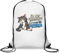 Sacca da palestra con scritta "Grumpy Cat" che esprime lo stato sociale di buffering della palestra casual con coulisse bianca
