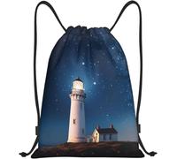 Sacca da Palestra Lighthouse Under Starry Night Sky Borsa con Coulisse Impermeabile Borsa di Sportiva Adulto Zainetto A Sacca per Viaggio Nuoto Calcio 36X42Cm