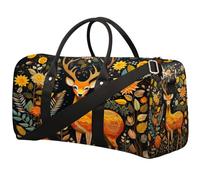 Sacca da viaggio pieghevole con fiori arancioni e cervo Sika, impermeabile, per sport, palestra, con spallacci