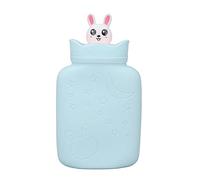 Sacca di acqua calda in silicone carina conservazione del calore più lungo portatile per l'inverno (Azzurro)