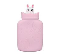 Sacca di acqua calda in silicone carina conservazione del calore più lungo portatile per l'inverno (Rosa)