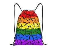 Sacca leggera con coulisse - Gym Gay Pride Rainbow Pattern Print Sackpack con cinghie regolabili - perfetto per sport, yoga, viaggi, Nero , S