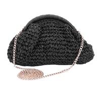 Sacca per sacchetto intrecciato di paglia da donna busta a tracolla della moda per spalla di capacità con saccheggio in tamburo di colore solido per vacanza per feste (nero)