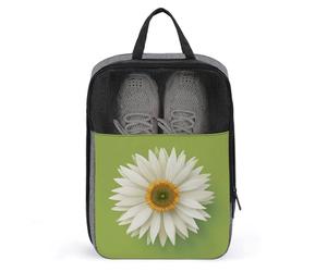Sacca per scarpe da golf con girasole bianco su sfondo verde tinta unita per viaggi e uso quotidiano anti-polvere