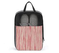 Sacca per scarpe da golf disegnata a mano con linee verticali rosse su crema per viaggi e uso quotidiano, anti-polvere, porta scarpe da golf