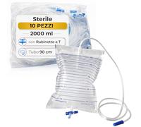 Sacca per urina monouso 2000 ml, 10 pezzi, rubinetto a T, tubo 90 cm
