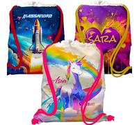 SACCA PERSONALIZZATA CON NOME E PERSONAGGI PER BAMBINI - CON TASCA INTERNA E ZIP - ZAINO BIMBO - ZAINETTO BIMBA - UNICORNO - DINOSAURI - ARCOBALENO - ZAINO SPORT E TEMPO LIBERO