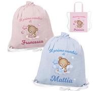 Sacca primo cambio personalizzata neonato - Borsa Zaino Mamma Neonata Eco-Friendly Cotone Riciclato | Organizer Ospedale e Cambio Bebè - Idea Regalo Baby Shower (Con Manici)