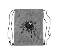 Sacca Sportiva Abstract Spider Black 3D Wild Animal Decor Gray Spider Web Grid Halloween Theme Zaino con Coulisse Pieghevole Borsa con Coulisse Unisex Drawstring Bag S