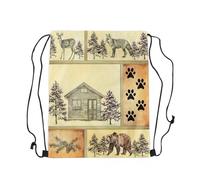 Sacca Sportiva Bear Rustic Cabin Country Wild Animal Zaino con Coulisse Sport Borsa con Coulisse Fashion Gym Sack per Viaggi Escursionismo Scuola 36X42CM