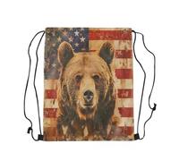 Sacca Sportiva Bear Wild Animal Wildlife Hunting Theme Vintage Farmhouse Geometry Stripes Stars Zaino con Coulisse Fashion Borsa con Coulisse Portaoggetti Drawstring Bag per Viaggi 36X42CM