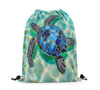 Sacca Sportiva Blue Sea Turtle 3D Natural Water Wild Sealife Theme Gradient Turtle Shell Zaino con Coulisse Portaoggetti Sacche Sportive Pieghevole Gym Sack per Palestra Viaggi Escursionismo