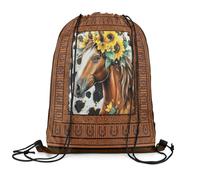 Sacca Sportiva Brown Western Western Animal Horse Country Wild West Zaino con Coulisse Unisex Borsa con Coulisse Sport Sacche Sportive per Palestra Viaggi Scuola 36X42CM