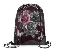 Sacca Sportiva Butterfly Flowers Love Hearts Zaino con Coulisse Fashion Drawstring Bag Unisex Borsa con Coulisse per Escursionismo Scuola Viaggi 36X42CM