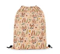 Sacca Sportiva Cartoon Deer Cute Mushroom Green Leaves Lovely Kawaii Wild Animal Rustic Style Zaino con Coulisse Fashion Sacche Sportive Portaoggetti Gym Sack per Viaggi Palestra Scuola 36X42CM