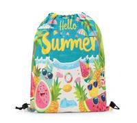 Sacca Sportiva Cartoon Watermelon Hello Summer Beach Theme Zaino con Coulisse Unisex Gym Sack Fashion Sacche Sportive per Palestra Viaggi Scuola 36X42CM