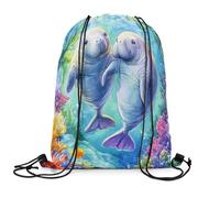 Sacca Sportiva Cute Manatee Cartoon Animal Fish Sea Creatures Marine Life Sealife Zaino con Coulisse Portaoggetti Sacche Sportive Sport Gym Sack per Escursionismo Scuola Viaggi 36X42CM
