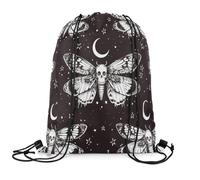 Sacca Sportiva Gothic Boho Halloween Moth Black White Moon Stars Skull Butterflies Zaino con Coulisse Sport Sacche Sportive Fashion Gym Sack per Escursionismo Scuola Viaggi 36X42CM