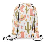 Sacca Sportiva Hats Western Farmhouse Western Farmhouse Boots Geometry Stripes Green Cactus Print Zaino con Coulisse Unisex Sacche Sportive Fashion Borsa con Coulisse per Palestra Viaggi 36X42CM