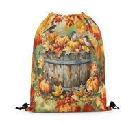 Sacca Sportiva Hello Fall Autumn Harvest Pumpkin Maple Leaves Bird Zaino con Coulisse Fashion Drawstring Bag Unisex Sacche Sportive per Palestra Escursionismo Viaggi 36X42CM
