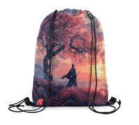 Sacca Sportiva Japanese Samurai,Trees Japanese Style, Sunset Cherry, Pink Flowers Petals Zaino con Coulisse Sport Borsa con Coulisse Portaoggetti Gym Sack per Scuola Palestra Escursionismo