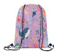 Sacca Sportiva Kawaii Marine Life Cute Fish Crab Cartoon Turtle Animal S Seahorse Zaino con Coulisse Portaoggetti Sacche Sportive Sport Borsa con Coulisse per Escursionismo Scuola Viaggi 36X42CM