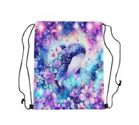 Sacca Sportiva Kawaii Whale Glitter Starry Flowers Dreamy Cartoon Animal Sealife Zaino con Coulisse Fashion Sacche Sportive Unisex Borsa con Coulisse per Escursionismo Scuola Viaggi 36X42CM