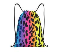 Sacca Sportiva Leopard Neon Rainbow Pattern Zaino con Coulisse Portaoggetti Borsa con Coulisse Sport Drawstring Bag per Palestra Viaggi Scuola 36X42CM