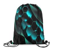 Sacca Sportiva Neon Light Mint Green Black Geometric Striped Hexagonal Zaino con Coulisse Fashion Drawstring Bag Portaoggetti Borsa con Coulisse per Scuola Escursionismo Viaggi 36X42CM