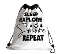 Sacca Sportiva Outdoor - Sleep Explore Smore Repeat Zaino con Coulisse Pieghevole Sacche Sportive Impermeabile Borsa con Coulisse per Piscina Vacanze Festival M
