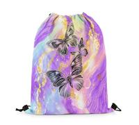 Sacca Sportiva Purple Marble,Black Butterfly,Gradient Marbling,Abstract Ombre Ink Art Modern Aesthetic Zaino con Coulisse Sport Drawstring Bag Impermeabile Sacche Sportive per Viaggi Palestra