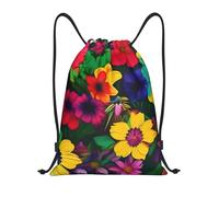 Sacca Sportiva Rainbow Flowers Pattern Print Zaino con Coulisse Portaoggetti Sacche Sportive Pieghevole Gym Sack per Scuola Escursionismo Viaggi