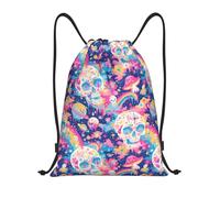 Sacca Sportiva Skull Rainbow Color Space Zaino con Coulisse Sport Sacche Sportive Portaoggetti Gym Sack per Palestra Viaggi Scuola 36X42CM