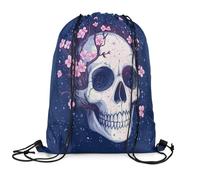 Sacca Sportiva Sugar Skull Gothic Skull Halloween Themed Bones Skeleton Zaino con Coulisse Pieghevole Gym Sack Portaoggetti Drawstring Bag per Escursionismo Vacanze Festival M