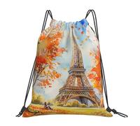 Sacca Sportiva Watercolor Eiffel Tower Autumn Paris Zaino con Coulisse Pieghevole Sacche Sportive Sport Borsa con Coulisse per Scuola Escursionismo Viaggi