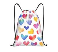 Sacca Sportiva Watercolor Rainbow Love Hearts Pattern Zaino con Coulisse Unisex Sacche Sportive Fashion Gym Sack per Escursionismo Scuola Viaggi 36X42CM
