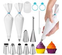 Saccapoche Premium ecologico - 7 Beccucci in Inox - Confezione 2 Sacchetti in Cotone da 40 cm - Sac a Poche Riutilizzabili e Resistenti Per Realizzare Decorazioni su Dolci, Torte, Cioccolatini