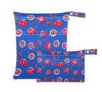 Sacchetti asciutti riutilizzabili, confezione da 2 elementi essenziali da viaggio per bambini con manici per fare il bagno, la spiaggia (Cartoon Red Fruit Royal Blue)