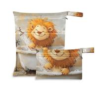 Sacchetti bagnati per vasca da bagno vintage con leone dei cartoni animati, confezione da 2 sacchetti bagnati per costume da bagno con manici per piscina